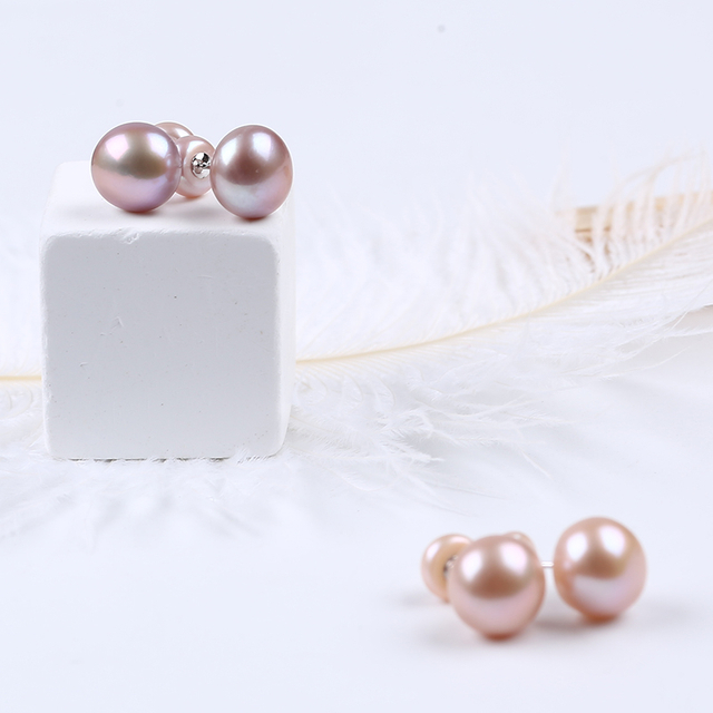 Two Beads Button Shape 925 Sterling Silver Rhodium Plated Earring Stud for Women Daily Life