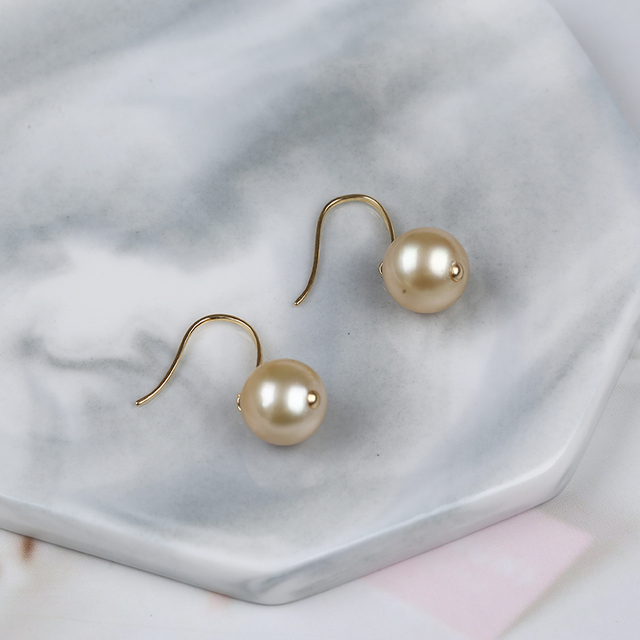 18K Gold Hook with Gold Color South Sea Pearl Earring