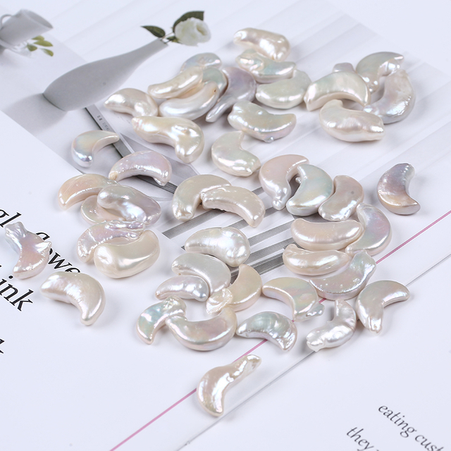 No Hole Natural Freshwater Moon Shape Irregular Pearl for Jewelry
