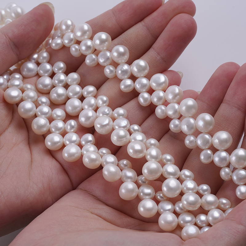 6-10mm White Button Pearl Strand for Necklace