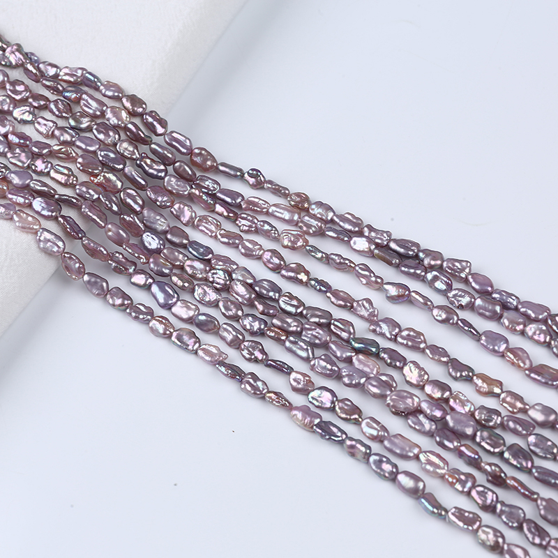 Rare Natural Purple Small Size Freshwater Biwa Pearl Strand