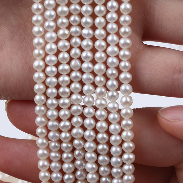 4-4.5mm Natrual Cultured Near Round Pearl Chain for White Necklace
