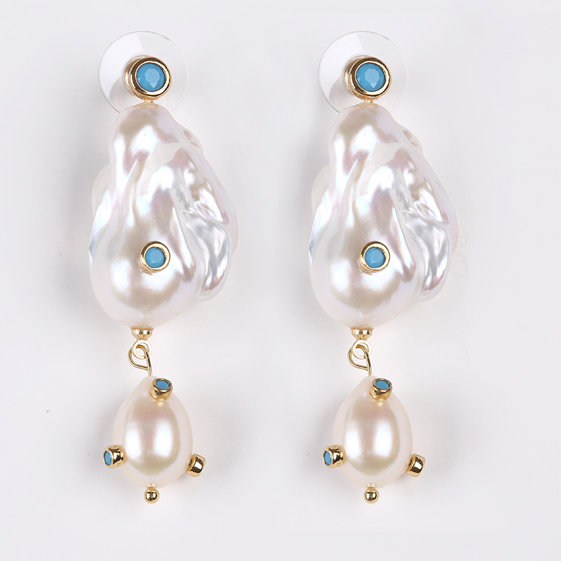 New Arrival Large Size Baroque Pearl Earring Adorned with Crystals