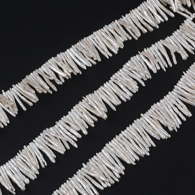 High Quality Top Drilled Toothpick Biwa Pearl Strand for Jewelry