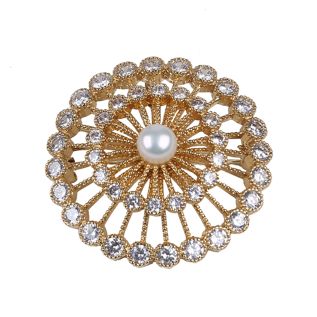 Copper Plating Real Gold with Pearl Bead for CZ Brooch