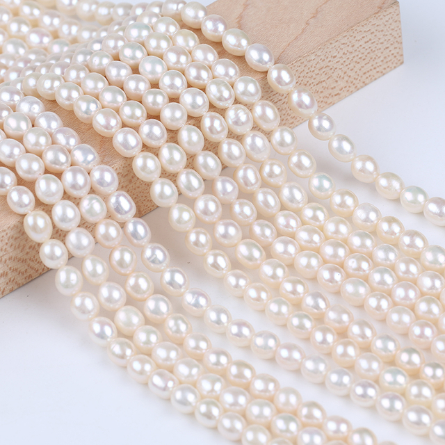 6-6.5mm High Quality Natural White Rice Pearl Strand for Necklace