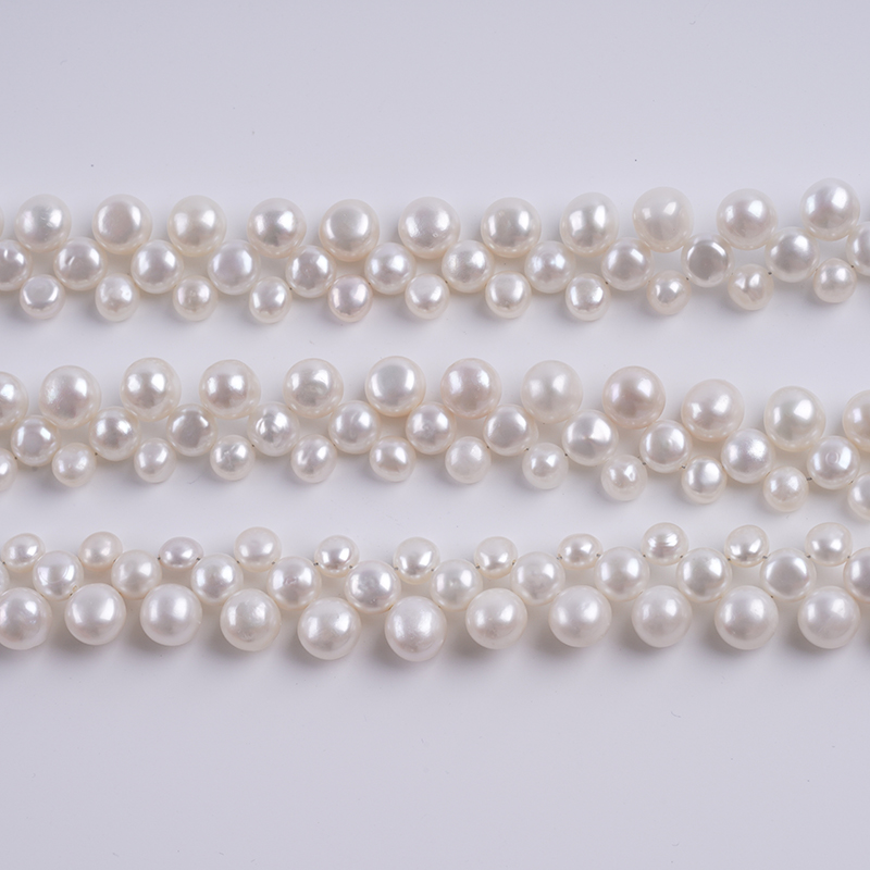 6-10mm White Button Pearl Strand for Necklace
