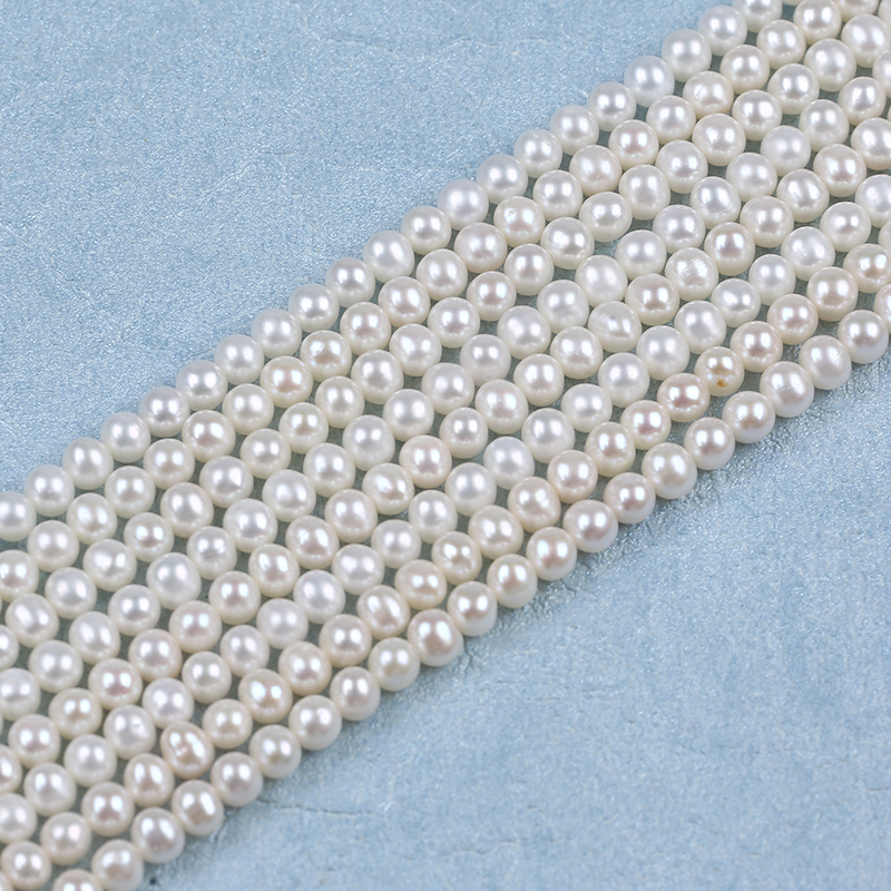 4-4.5mm Natrual Cultured Near Round Pearl Chain for White Necklace