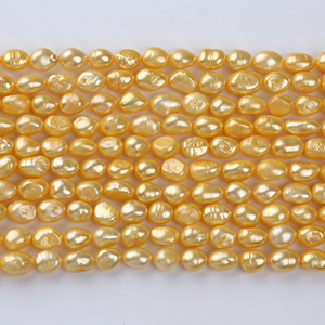 8-9mm Gold Color Freshwater Baroque Pearl Strand for Necklace