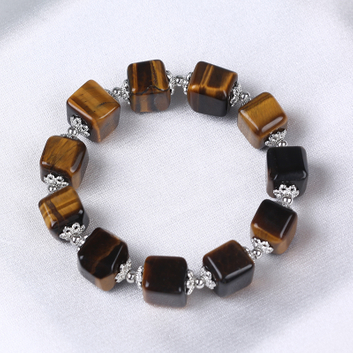 Natural Square Shape Gemstone Elastic Bracelet for Men 
