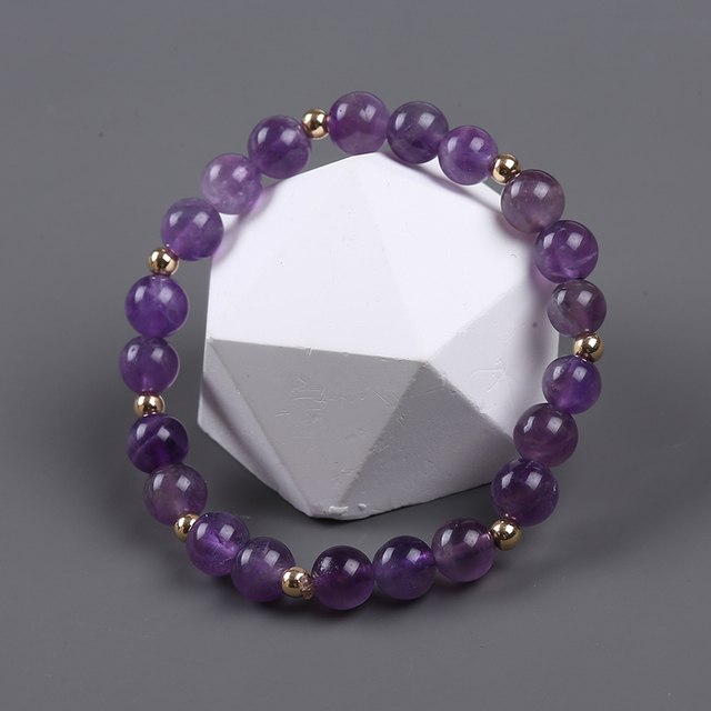 Natural Amethyst Stone Bracelet with Gold Metal Spacer