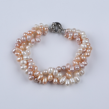 Three-row Rice Pearl Multi Color Bracelet for Women