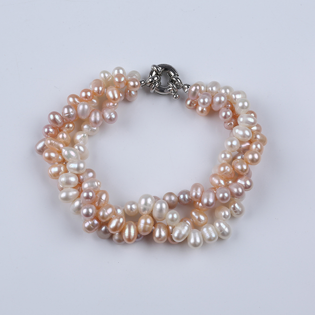Three-row Rice Pearl Multi Color Bracelet for Women