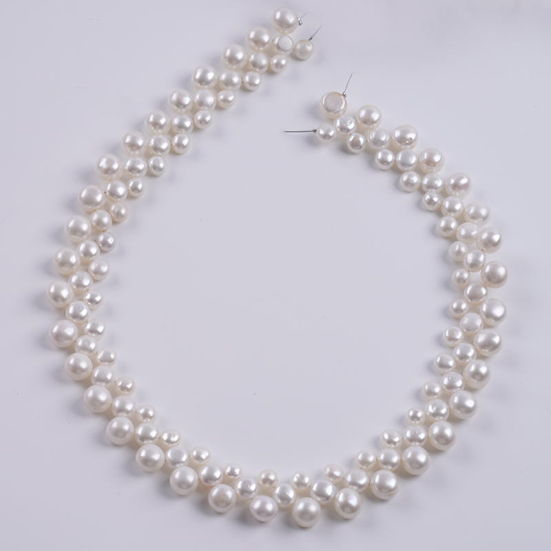 6-10mm White Button Pearl Strand for Necklace