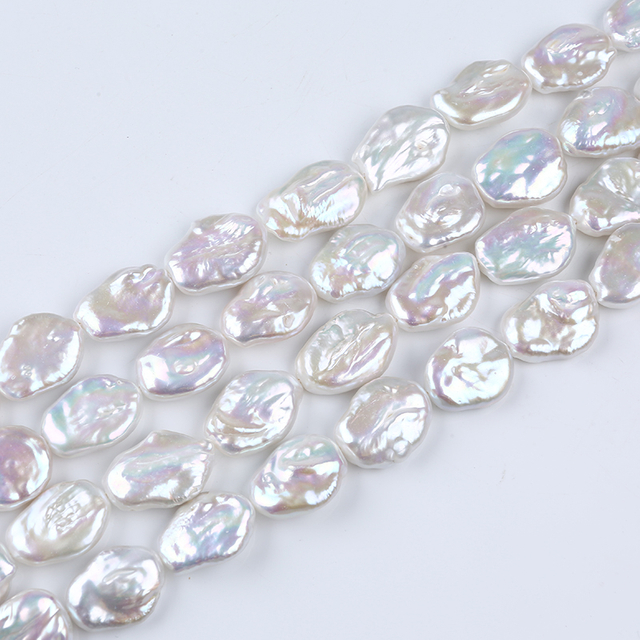 17-18mm Cultured White Freshwater Coin Pearl Strand for Earrings 