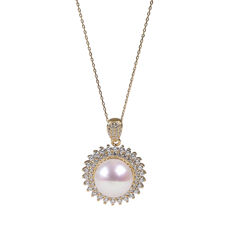 Sun Flower Shape Round Pearl Pendant with Zircon for Party