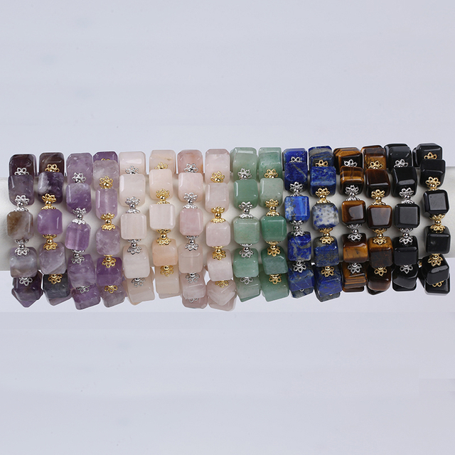 Natural Square Shape Gemstone Elastic Bracelet for Men 