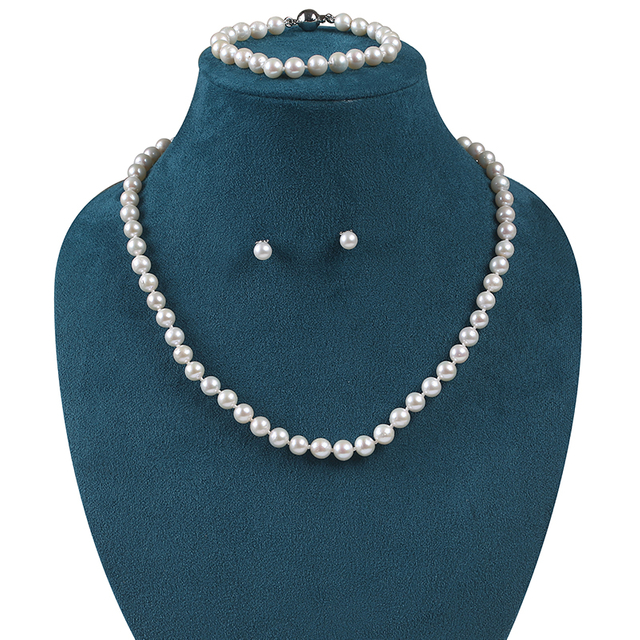 Classic Natural White Color Round Pearl Jewelry Set for Mom