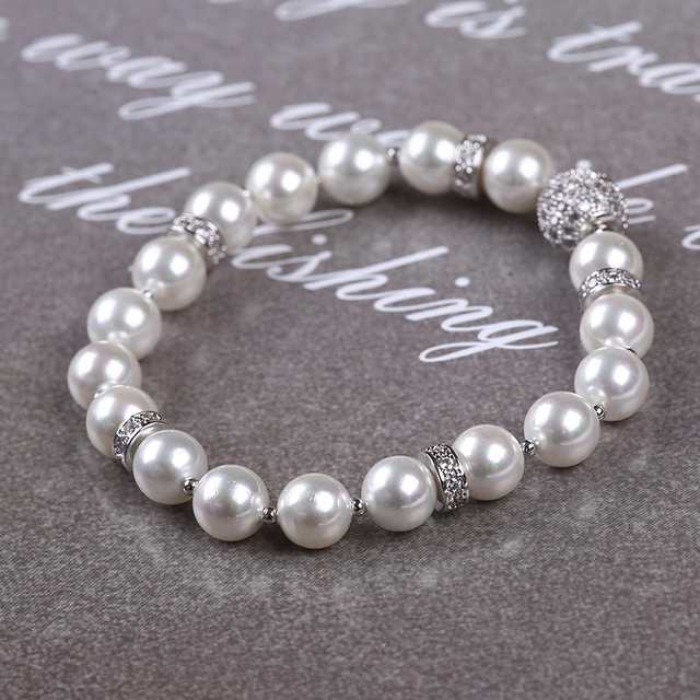 Shell Bead with CZ Bead for Elastic Beaded Bracelet