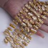 5-10mm×15-20mm Natural Pearls Gold Freshwater Biwa Shape Pearl Strand For Jewelry Making