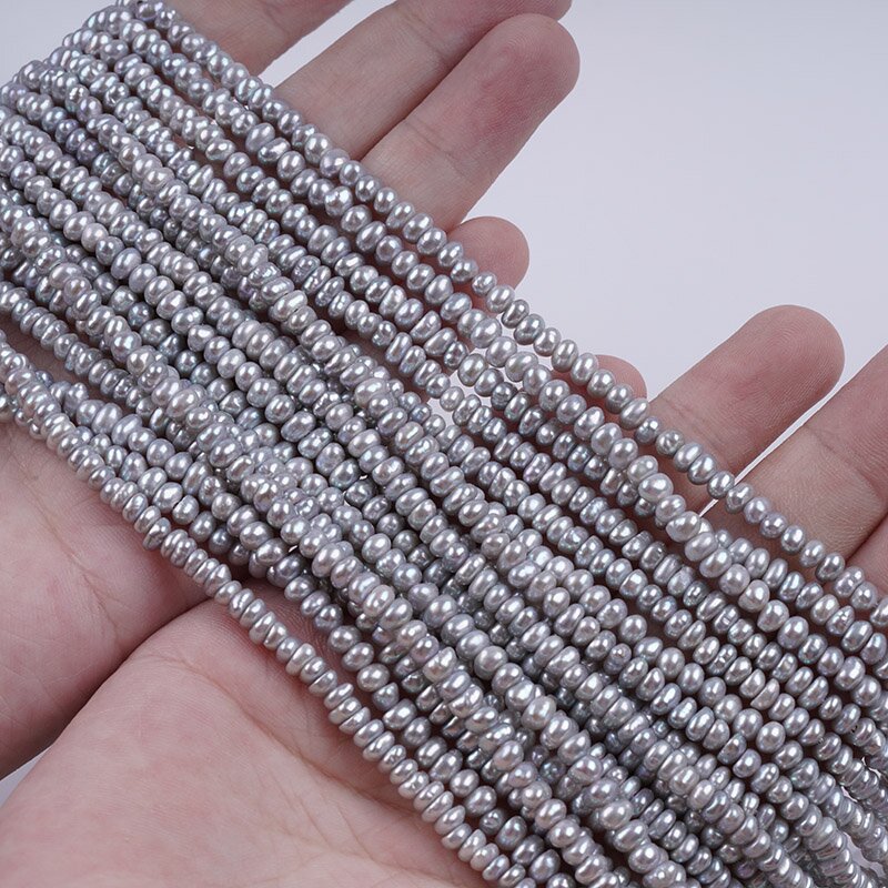 3.5-4mm Grey Color Button Shape Freshwater Pearl Loose Strands For Jewelry Making