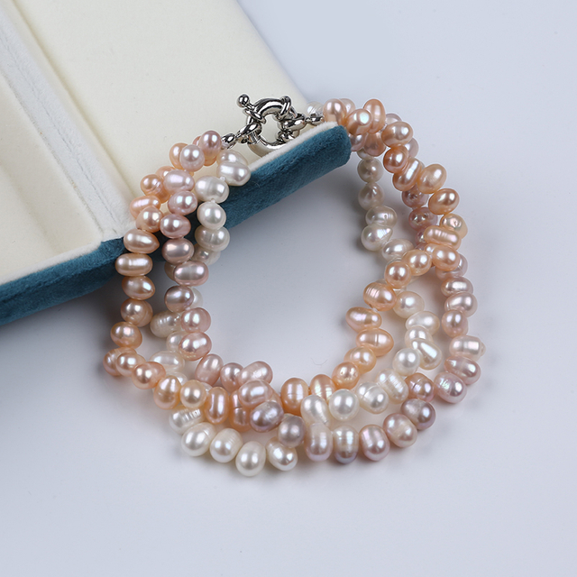 Three-row Rice Pearl Multi Color Bracelet for Women