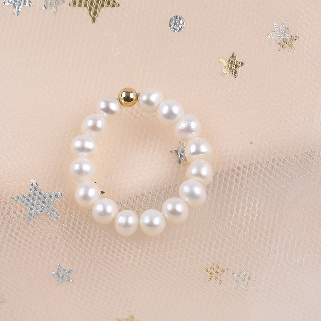 Fashion And Simple Elastic Adjustable Small Size Potato Pearl Ring for Women