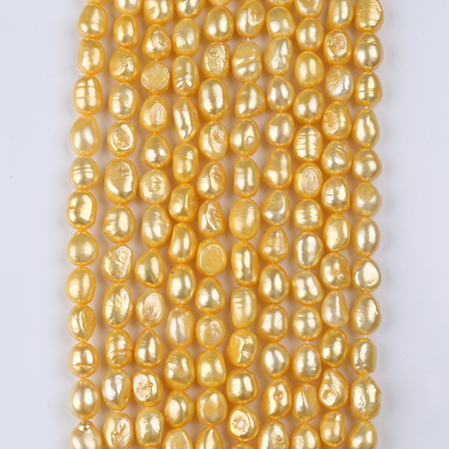 8-9mm Gold Color Freshwater Baroque Pearl Strand for Necklace