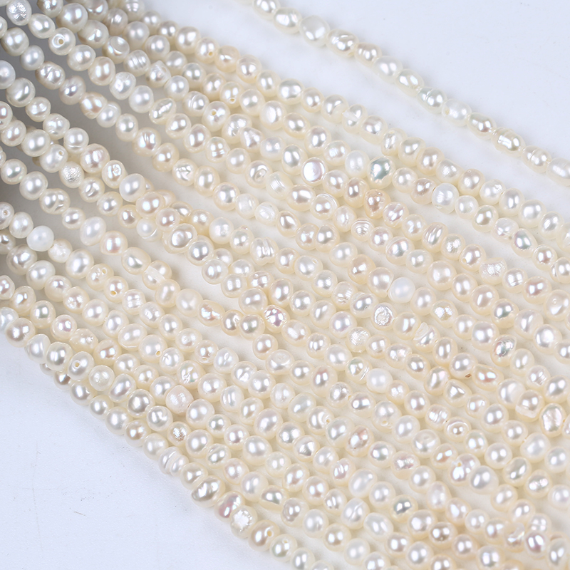 3-4mm Low Price Natural Cultured Potato Pearl Strand for DIY Making