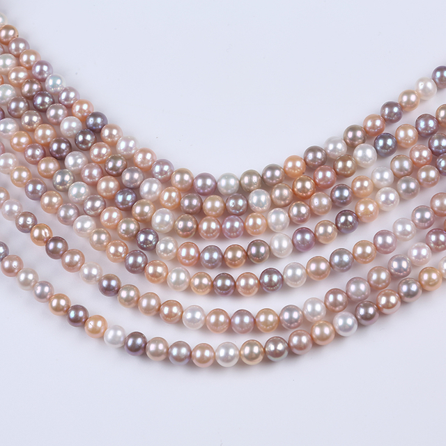 8-9mm Natural Multi Color Near Round Pearl Strand for Necklace
