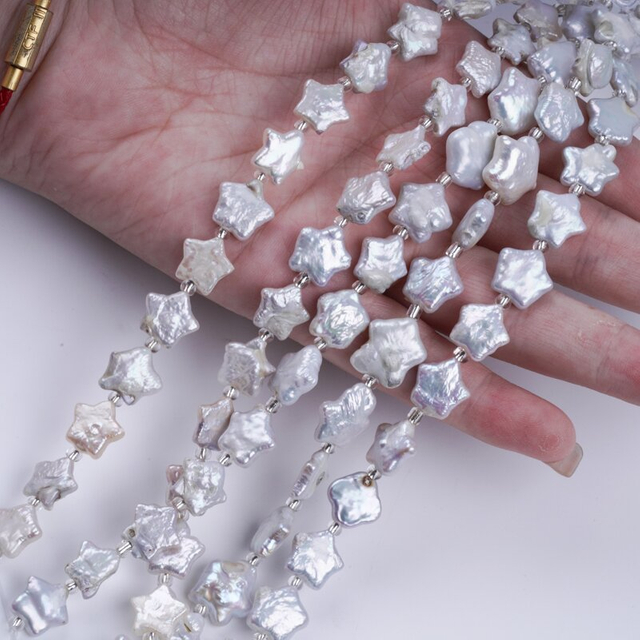 18cm 11x11mm natural white color real loose fresh water star shape baroque pearl beads strand