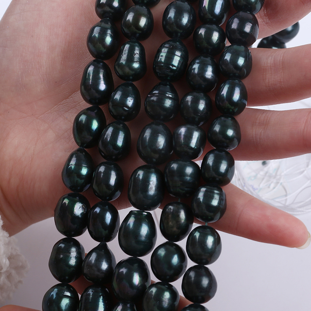 12-13mm Big Size Black Rice Pearl Strand For Women Necklace 