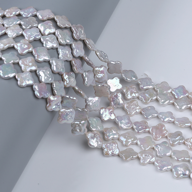 13-15mm Natural Clover Shape Freshwater Irregular Pearl Strand
