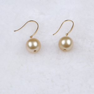 18K Gold Hook with Gold Color South Sea Pearl Earring