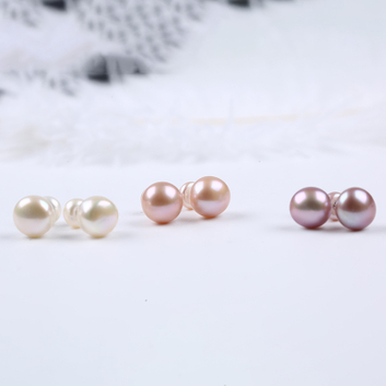 Two Beads Button Shape 925 Sterling Silver Rhodium Plated Earring Stud for Women Daily Life