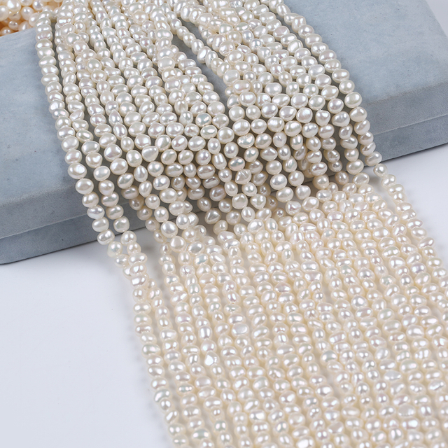 5-6mm Side Drilled Natural Freshwater Baroque Pearl Strand for Jewelry Design