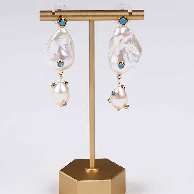 New Arrival Large Size Baroque Pearl Earring Adorned with Crystals