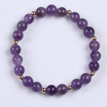 Natural Amethyst Stone Bracelet with Gold Metal Spacer